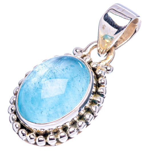 Aquamarine pendant .925 sterling silver oval stone with beaded bezel and bail