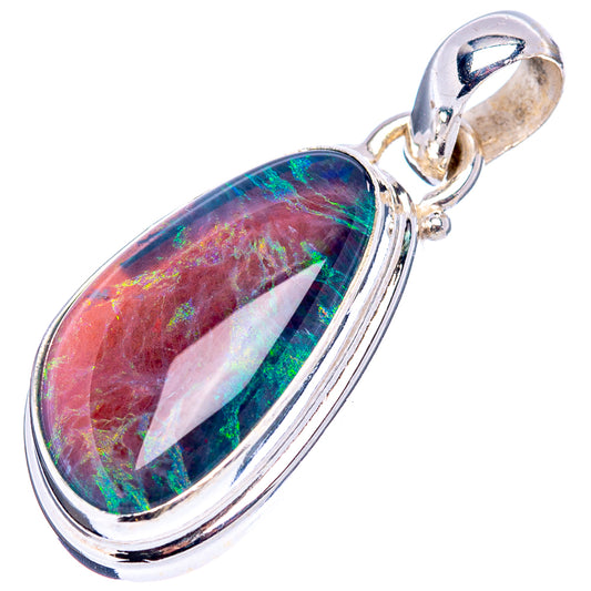 Sterling silver opal pendant with multicolor oval gemstone cabochon and top bail