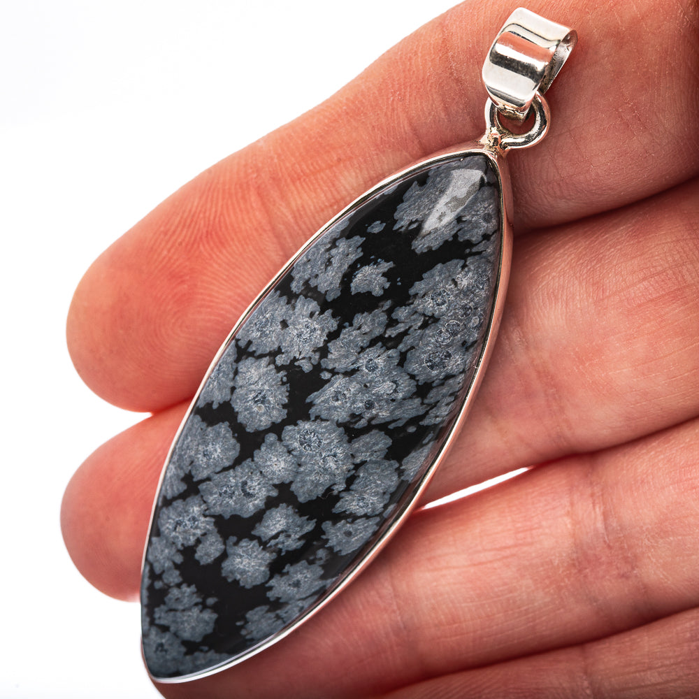 Snowflake Obsidian Pendant 2 5/8" (.925 Sterling Silver)
