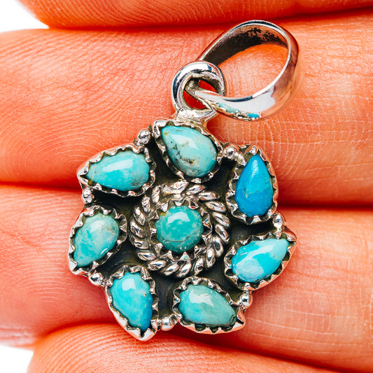 Southwestern Style Kingman Turquoise Pendant 1 1/8" (.925 Sterling Silver)