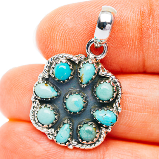 Southwestern Style Kingman Turquoise Pendant 1 1/4" (.925 Sterling Silver)