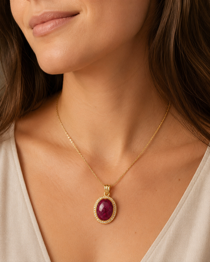 Ruby / Sapphire Reversible Pendant 1 3/8" (.925 Sterling Silver)