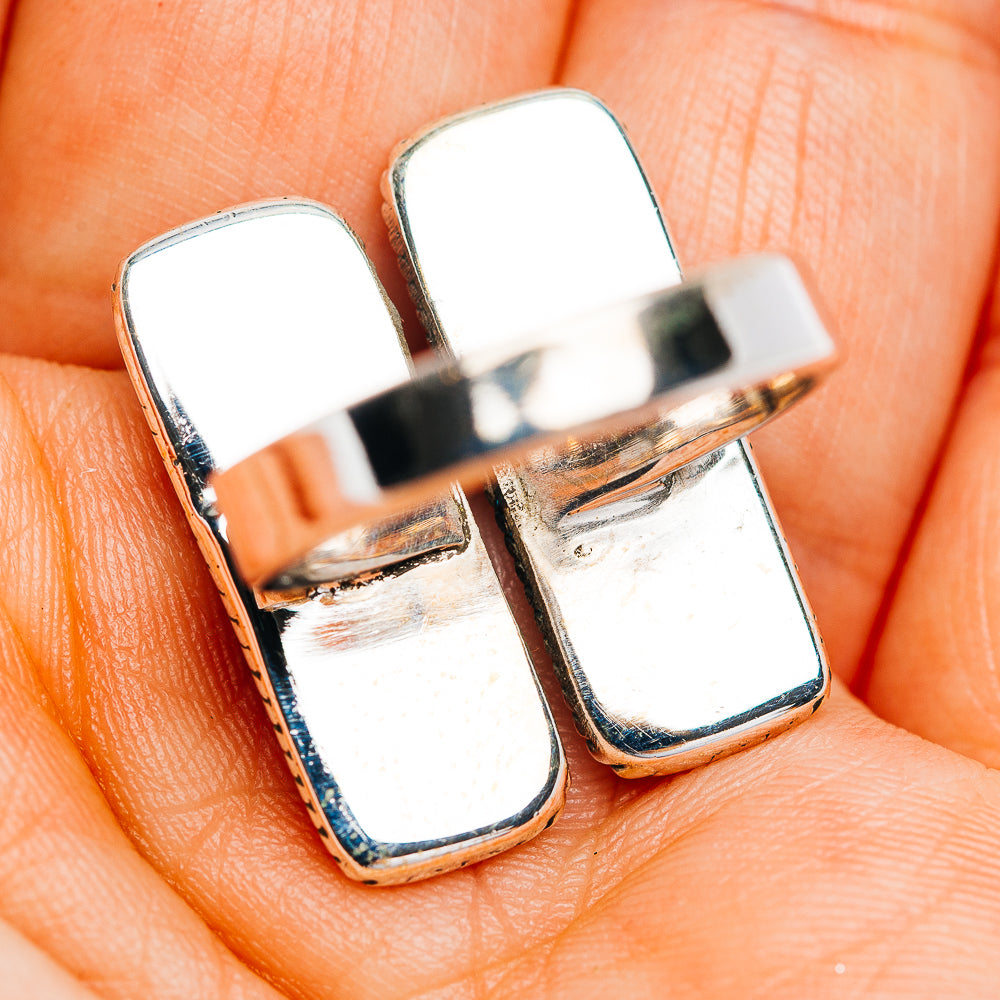 Exclusive Southwestern Style Cotton Candy Turquoise, White Buffalo Turquoise Ring Size 7 Adjustable (.925 Sterling Silver)