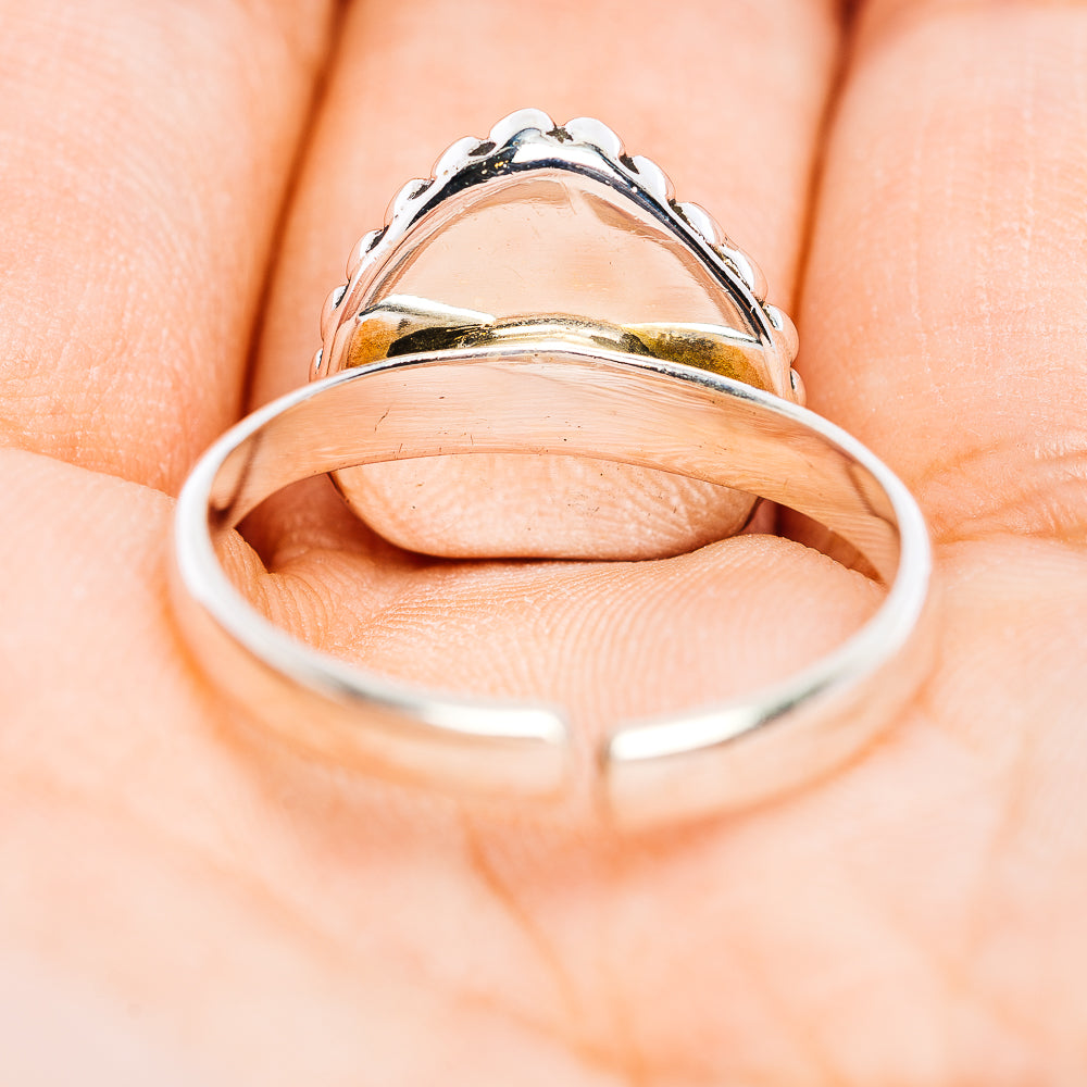 Southwestern Style Spiny Oyster Turquoise Heart Ring Size 9 Adjustable (.925 Sterling Silver)