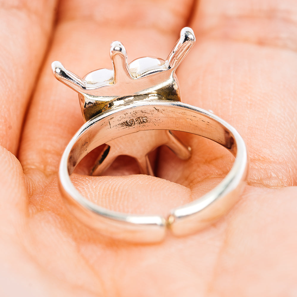 Southwestern Style Spiny Oyster Turquoise Heart Ring Size 7 Adjustable (.925 Sterling Silver)