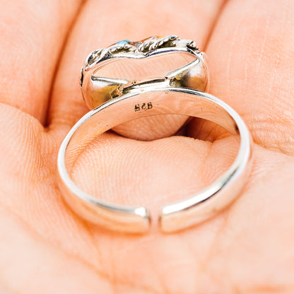 Southwestern Style Spiny Oyster Turquoise Heart Ring Size 8 Adjustable (.925 Sterling Silver)