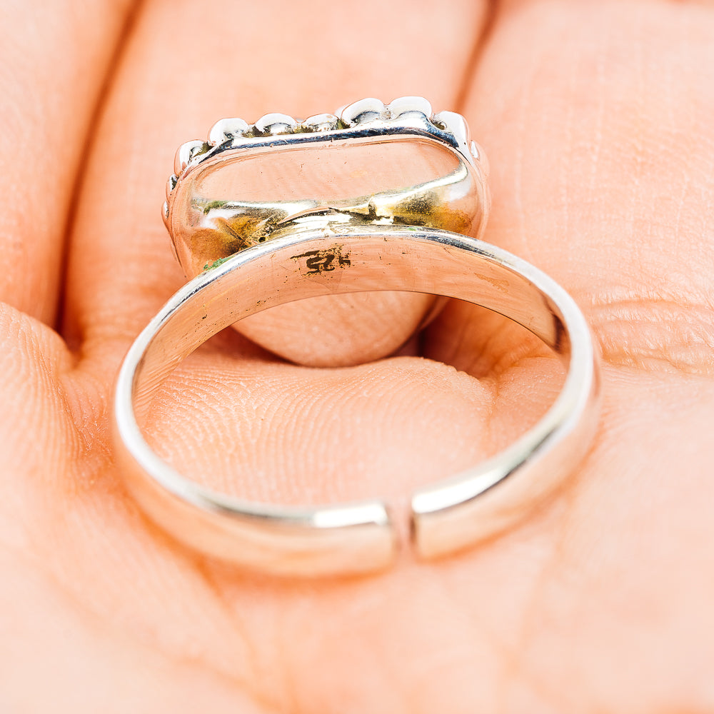Southwestern Style Spiny Oyster Turquoise Heart Ring Size 8 Adjustable (.925 Sterling Silver)