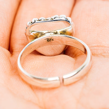 Southwestern Style Spiny Oyster Turquoise Heart Ring Size 8 Adjustable (.925 Sterling Silver)
