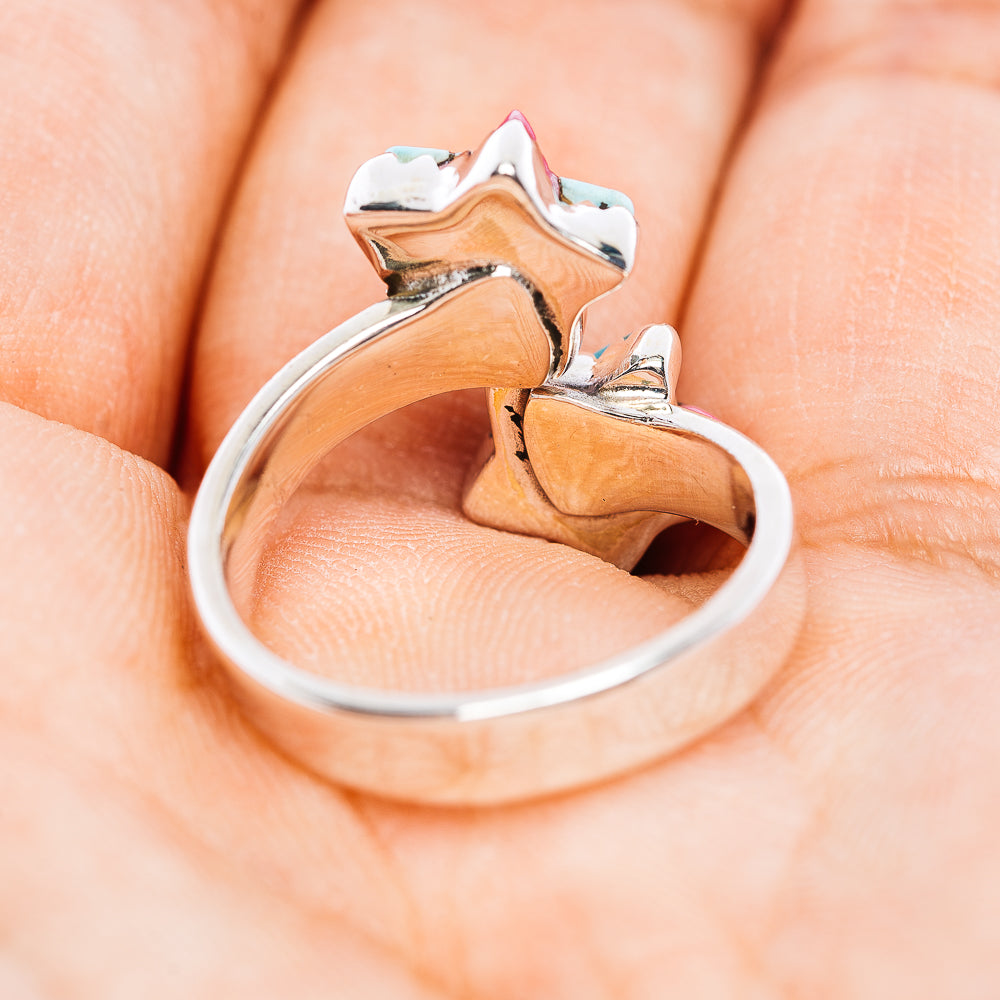 Southwestern Style Cotton Candy Turquoise Star Ring Size 6 Adjustable (.925 Sterling Silver)