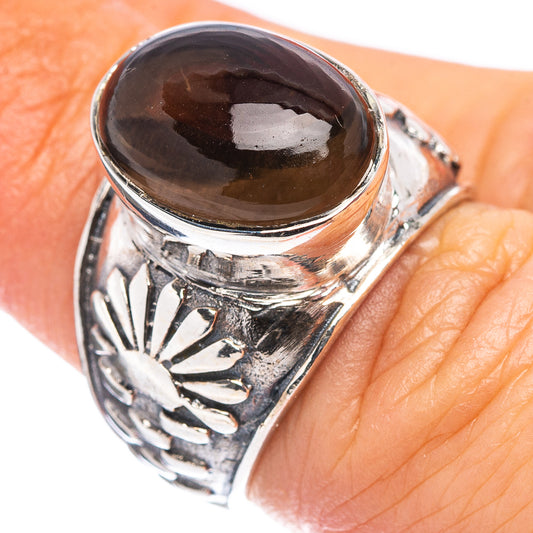 Smoky quartz filigree-style sterling silver ring, oval dark stone, size 6.25