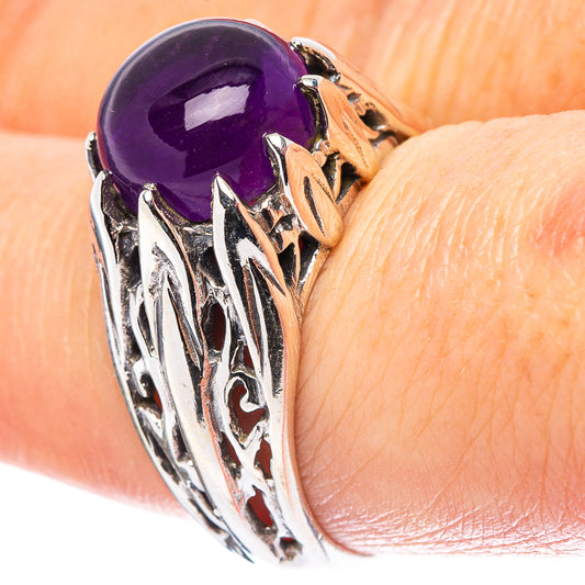 Amethyst filigree sterling silver ring with purple oval gemstone, size 7.75