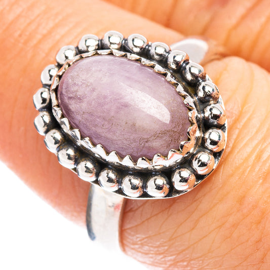 Oval purple gemstone ring with beaded silver halo setting, size 7.5