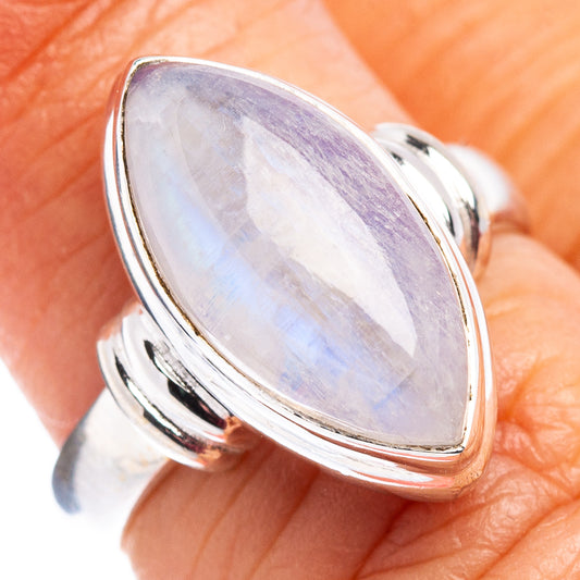 Sterling silver moonstone ring with oval iridescent cabochon, size 5.75