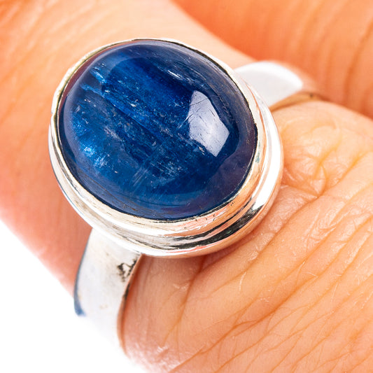Sterling silver kyanite ring, oval blue cabochon, size 6.5