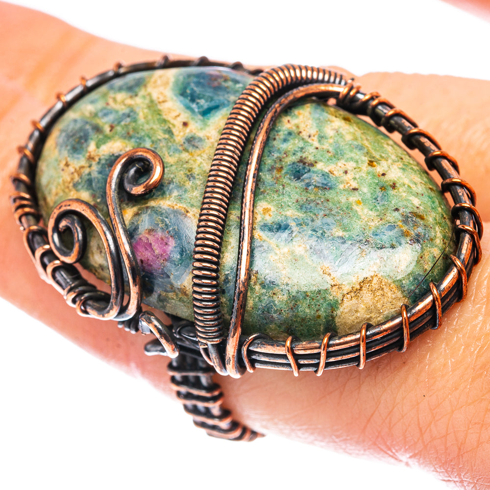 Ruby Fuchsite Wire Wrap Ring Size 7.5 (Oxidized Copper)
