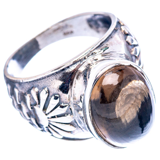 Smoky quartz filigree-style sterling silver ring, oval smoky stone in openwork band