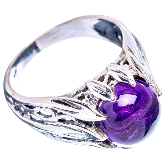 Amethyst filigree sterling silver ring with purple oval stone and ornate side detailing