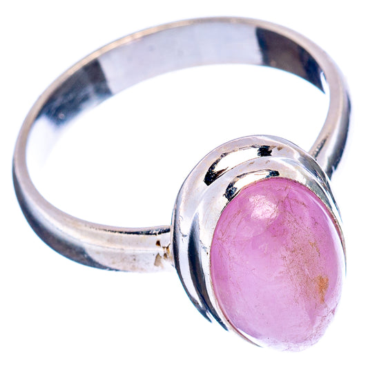 Sterling silver ring with oval pink gemstone cabochon