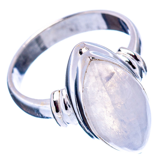Sterling silver moonstone ring with oval cabochon bezel and split band, size 5.75