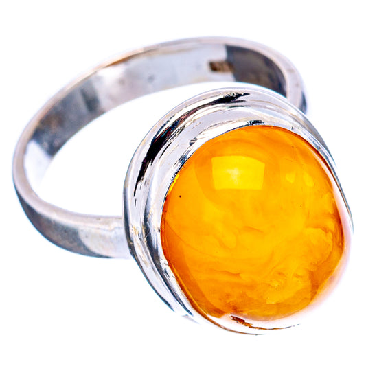 Amber cabochon sterling silver ring, size 4.75, domed bezel setting