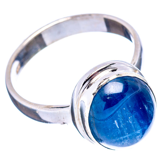 Sterling silver kyanite ring, oval blue stone with sculpted silver band, size 6.5