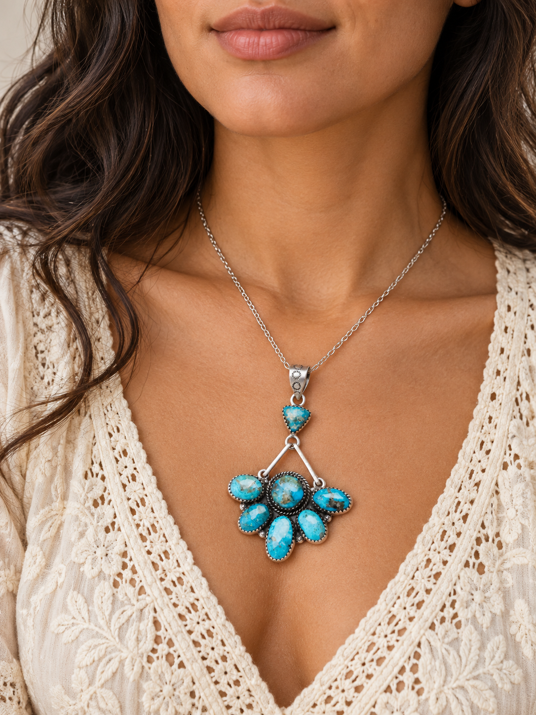 Rare Ithaca Peak Turquoise Pendant 2 3/4" (.925 Sterling Silver)
