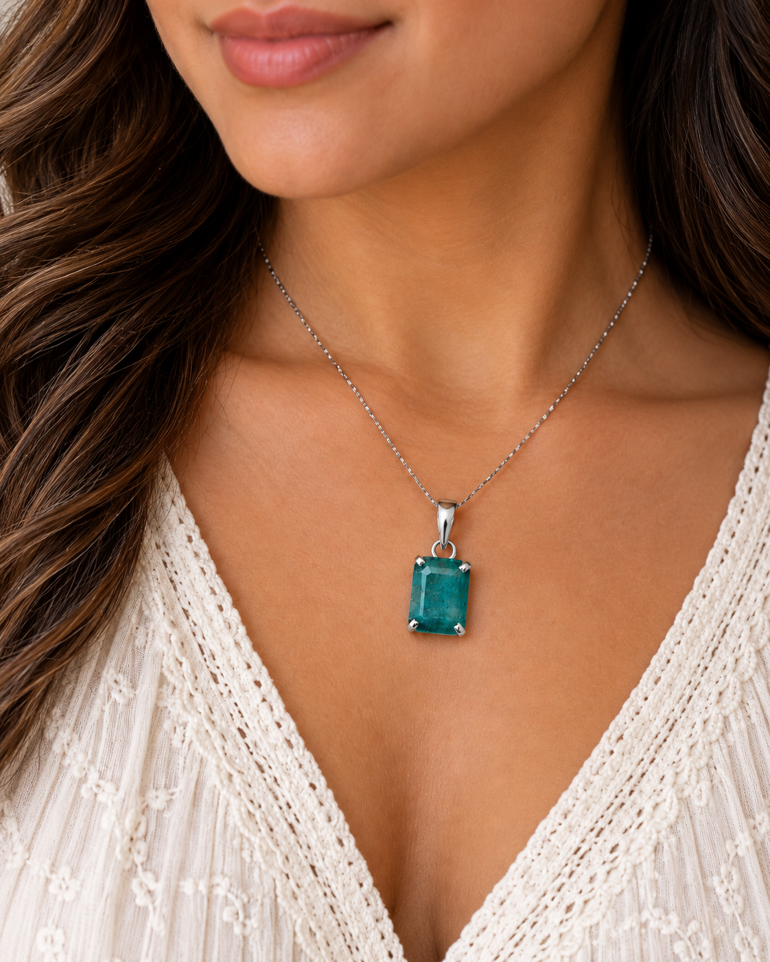 16ct Zambian Emerald Pendant 7/8" (.925 Sterling Silver)