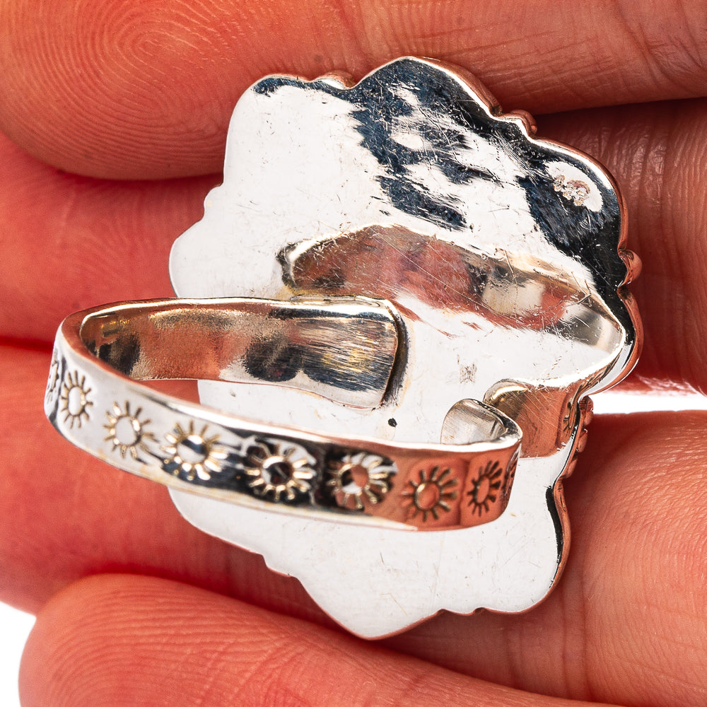 Exclusive Southwestern Style Hubei Turquoise Ring Size 9 Adjustable (.925 Sterling Silver)