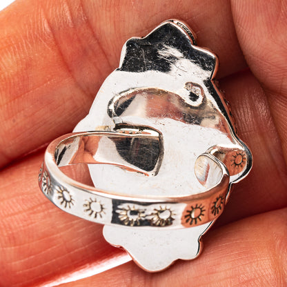 Adjustable .925 silver ring with sunburst engravings on open band