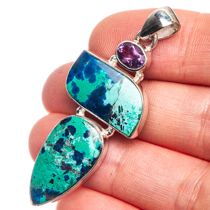 Azurite, Amethyst Pendant 2 1/8" (925 Sterling Silver) P39149