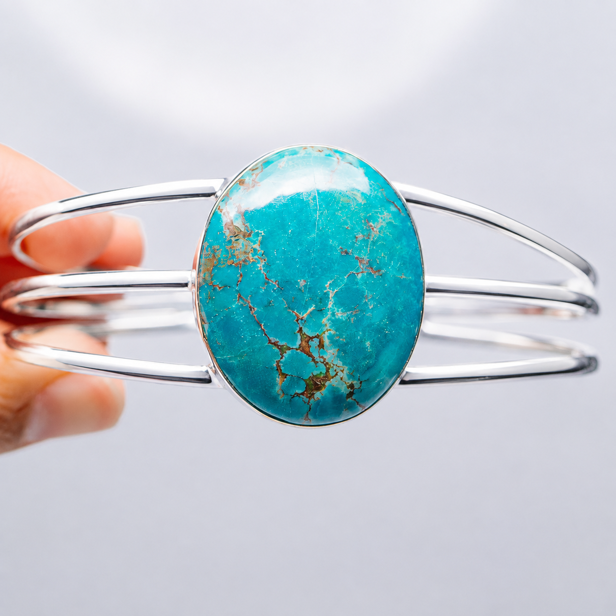 Kingman Turquoise Cuff Bracelet Adjustable (.925 Sterling Silver)