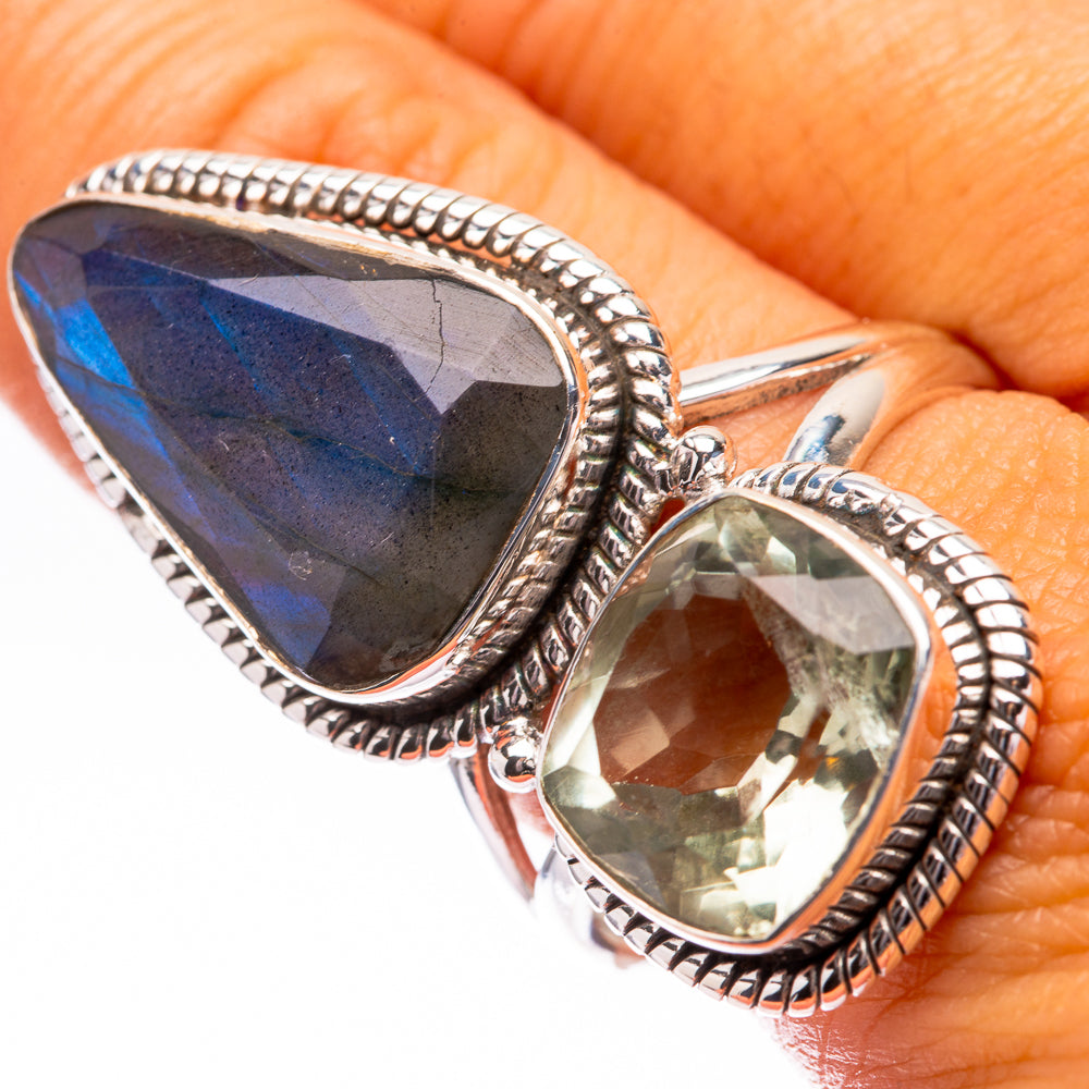 Large Labradorite, Green Amethyst Ring Size 10.75 (925 Sterling Silver) R140642