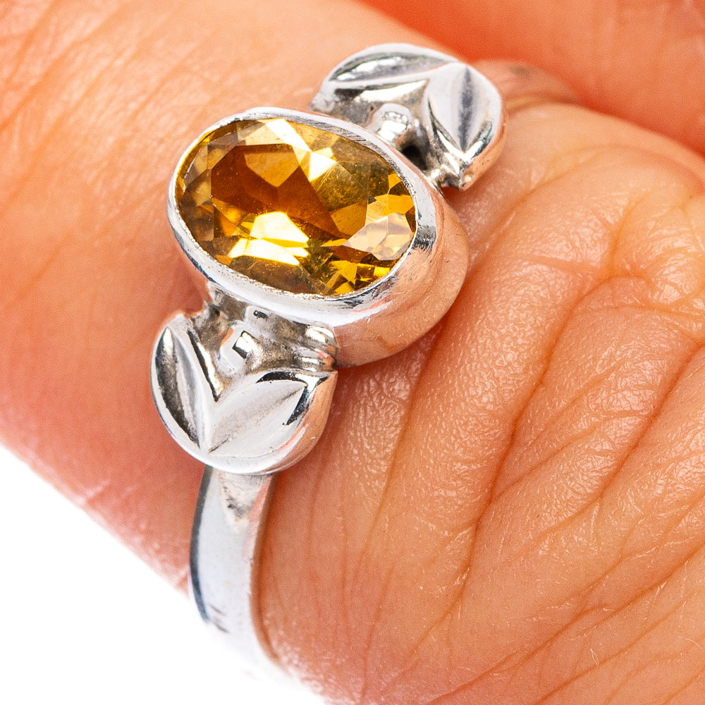 Sterling silver dainty ring with oval faceted citrine gemstone
