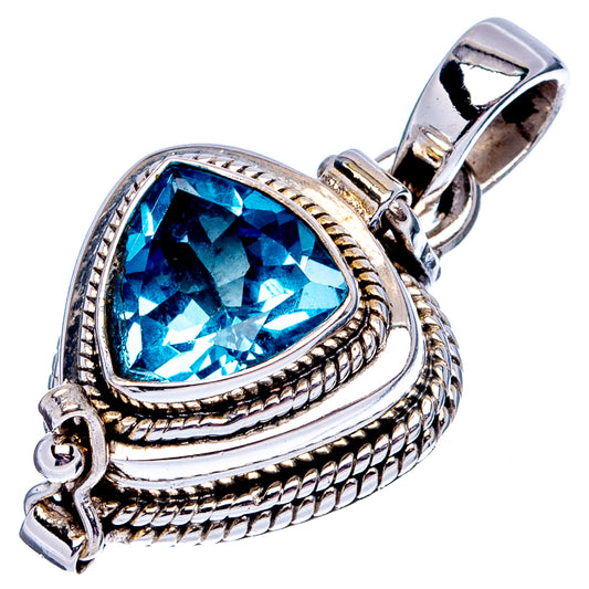 Blue topaz teardrop pendant in .925 sterling silver with ornate rope border, hanging bail