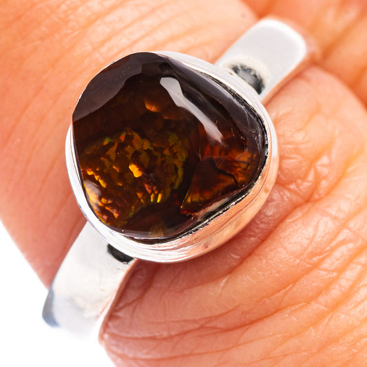 Fire agate ring with oval brown-orange gemstone bezel set in .925 sterling silver