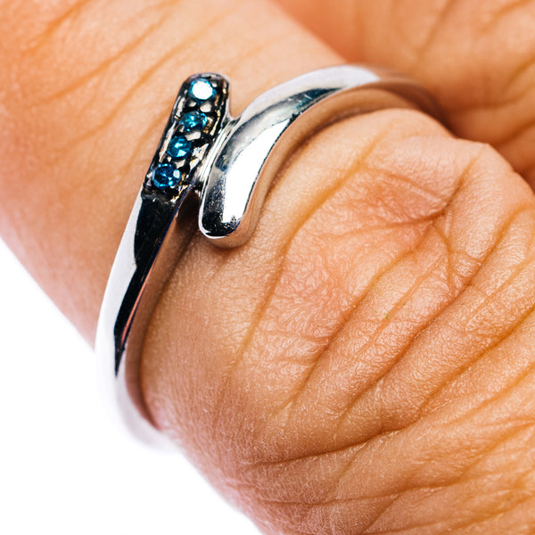 Blue Diamond Ring Size 7.75 (.925 Sterling Silver)