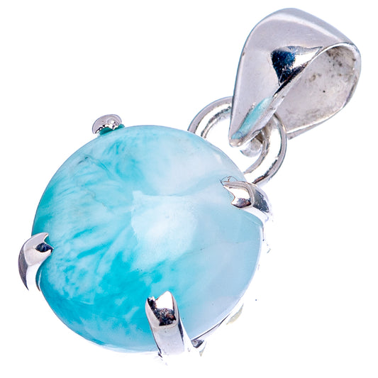 Sterling silver larimar teardrop pendant with bezel-set light blue gemstone and small accents
