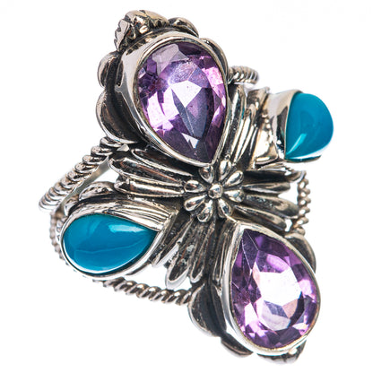 Large Faceted Amethyst, Sleeping Beauty Turquoise Ring Size 7.75 (925 Sterling Silver) RING143373