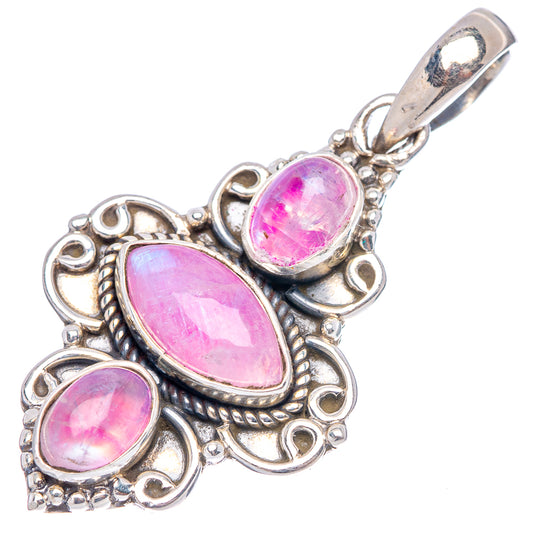 Pink moonstone pendant in .925 sterling silver with ornate oval pink stones and top bail
