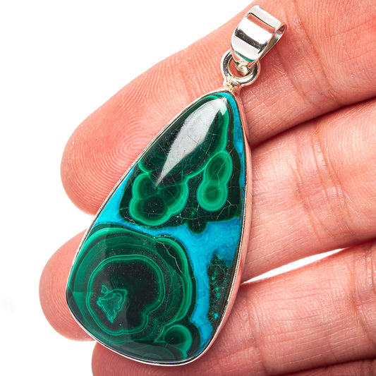 Malachite in Chrysocolla  Pendant 2" (.925 Sterling Silver)