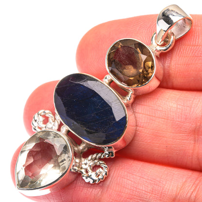 Labradorite, Green Amethyst, Smoky Quartz Pendant 2" (925 Sterling Silver) PD38499