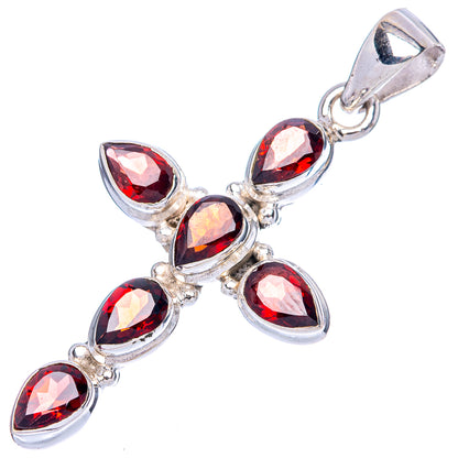 Garnet Cross Pendants 1 5/8" (925 Sterling Silver) P42368