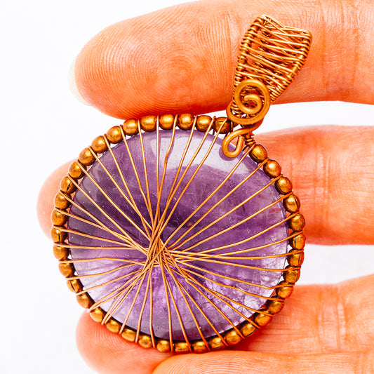 Dark Amethyst Wire Wrap Pendant 2 1/4" (Copper)