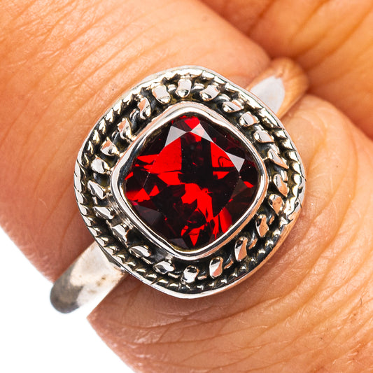 Garnet Ring Size 7.25 (.925 Sterling Silver)