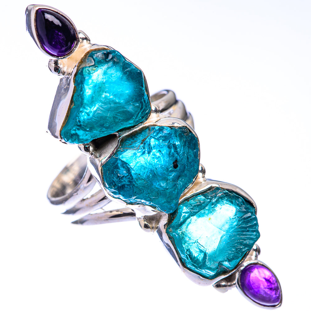 Large Raw Blue Fluorite, Amethyst Ring Size 7 (925 Sterling Silver) R141191
