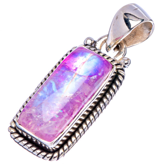 Pink moonstone pendant, .925 sterling silver rectangular frame with bale loop