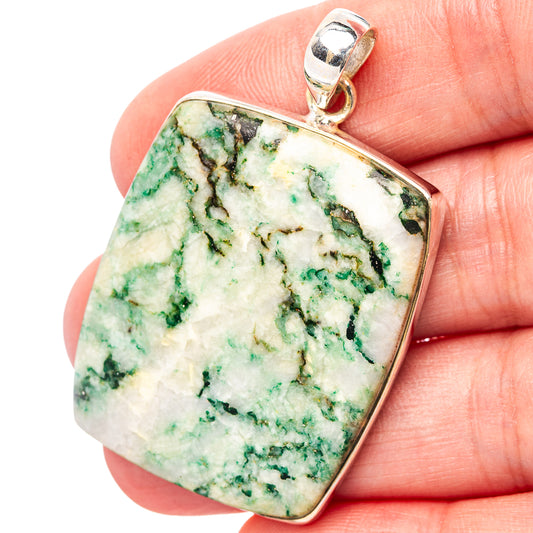 Mariposite pendant in 925 sterling silver bezel, square stone with green veining