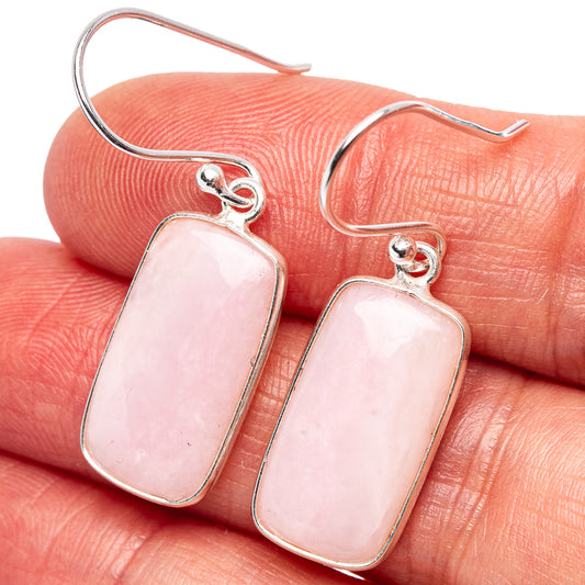 Pink opal rectangular drop earrings in .925 sterling silver with lever-back hooks