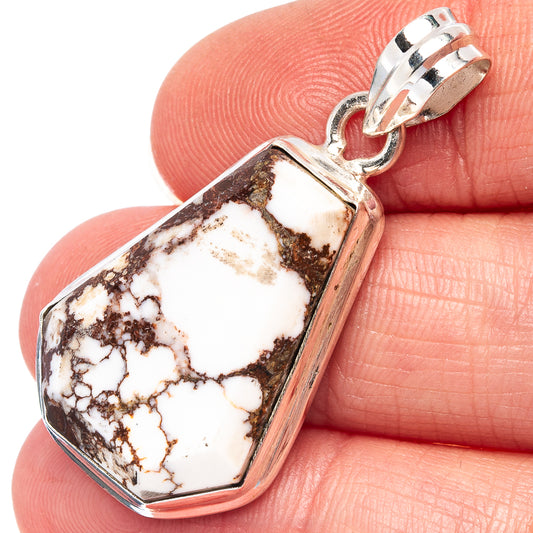 Wild Horse Jasper pendant with .925 sterling silver setting, marbled white-and-brown stone