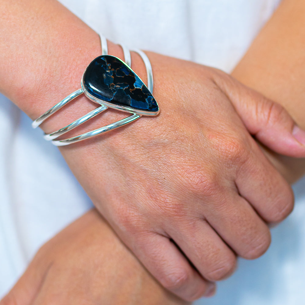 Pietersite 925 Sterling Silver Cuff Bracelet Adjustable